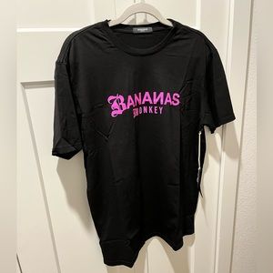 BANANA MONKEY PAISLEY BROTHERS NWT AUTHENTIC BLACK SHORT SCREEN-PRINT SHIRT